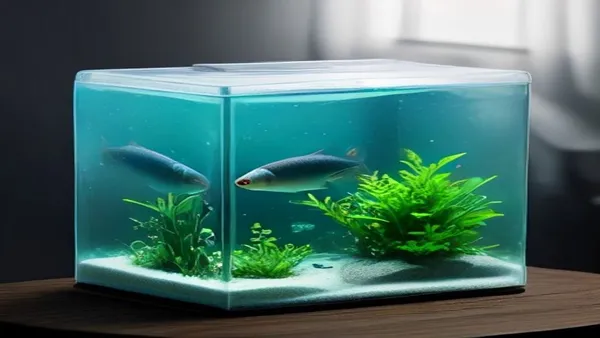 Alimentador automático dosando ração de peixe sobre aquário de água doce