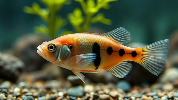 Grupo de Corydoras paleatus no fundo de aquário plantado com substrato de areia fina e raízes
