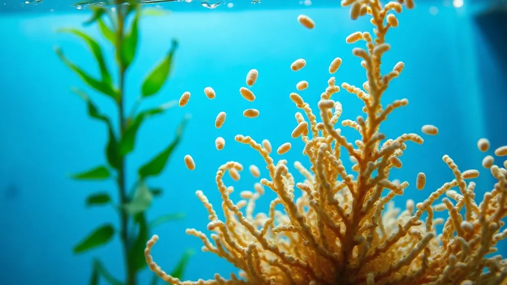 Filtro canister com mídia biológica e aquário de água doce plantado ao fundo, com peixes tropicais
