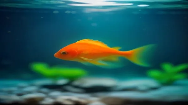 Peixe dourado nadando de forma desequilibrada em aquário bem cuidado