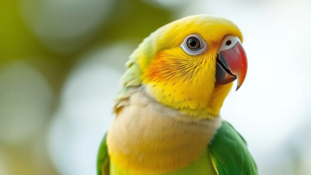 Calopsita cinza adulta empoleirada em poleiro de madeira, plumagem com leve desarranjo nas penas do peito