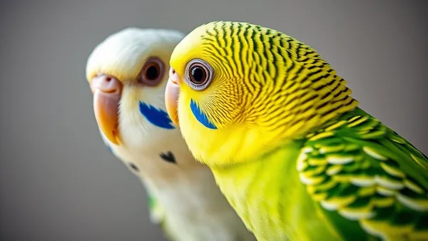 Periquito australiano de frente mostrando o cere azul vívido característico de macho adulto