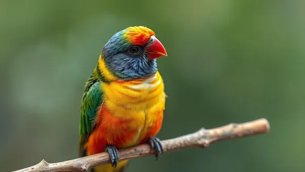 Agapornis colorido pousado em poleiro dentro de gaiola doméstica