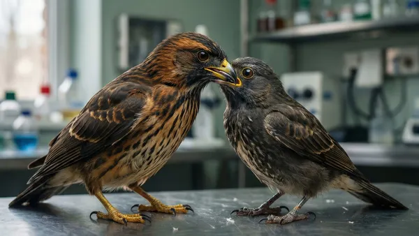 Ave de estimação sendo examinada em ambiente veterinário para determinação de sexo