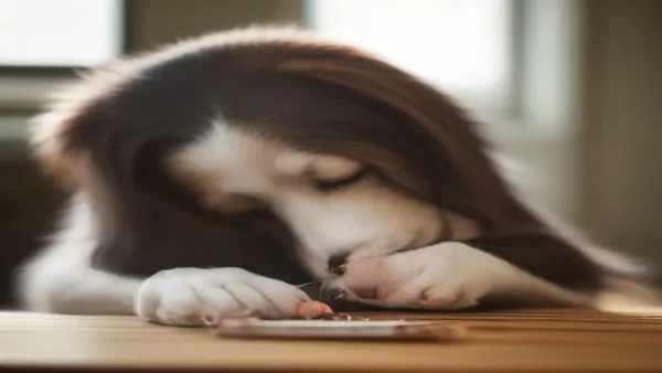 Tutor aplicando pipeta antipulga no pescoço do cachorro em casa