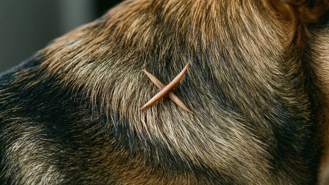 Carrapato fixado no pelo de um cachorro, close-up