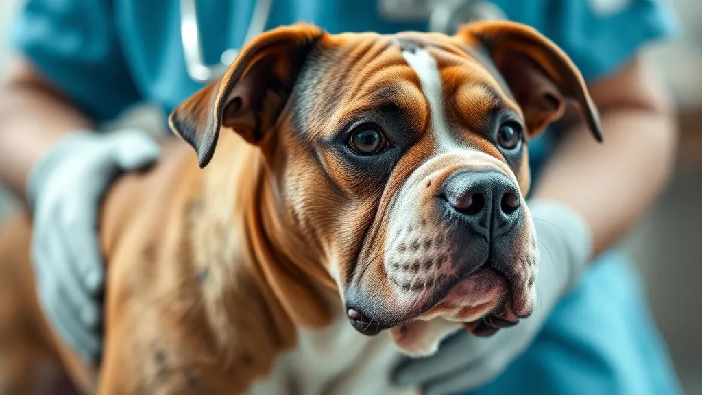 Veterinária avaliando condição corporal de cachorro durante consulta clínica