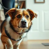 Cachorro caminhando logo atrás do tutor dentro de casa, acompanhando cada passo