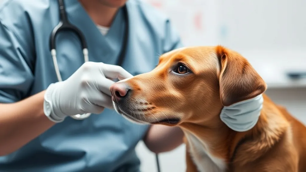 Veterinária aferindo a pressão arterial de um cachorro de porte médio com manguito na pata dianteira durante consulta clínica