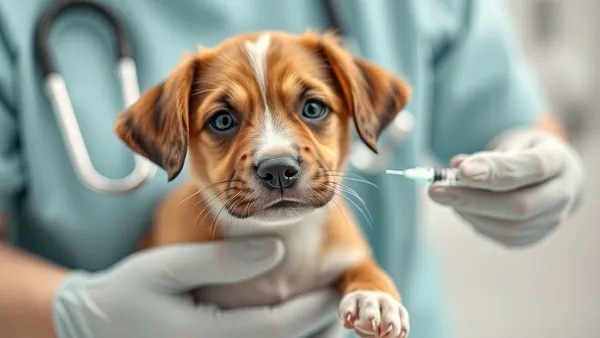 Filhote de cachorro sendo examinado por veterinária em consultório clínico