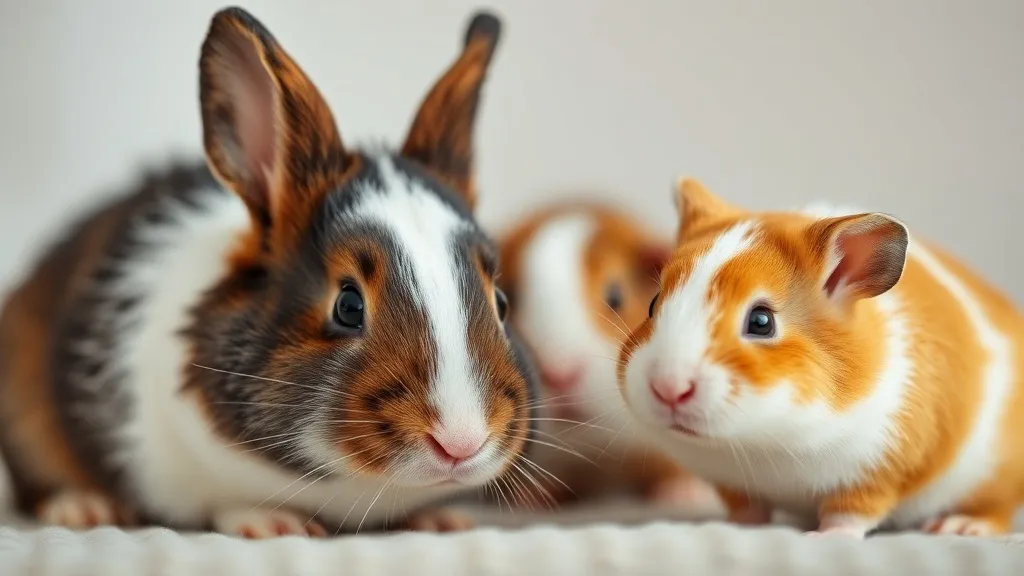 Coelho, porquinho-da-índia e hamster juntos, ilustrando quais pequenos mamíferos exóticos são liberados sem licença no Brasil