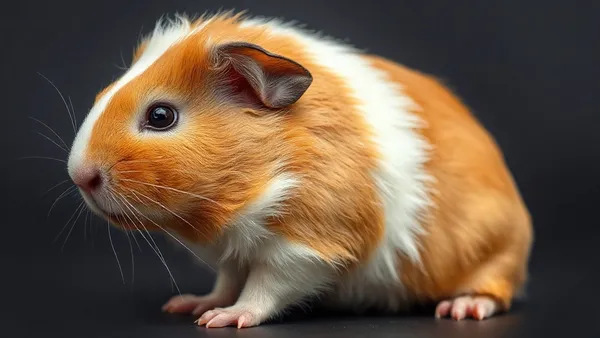 Porquinho-da-índia marrom e branco visto de lado para observação do pelo