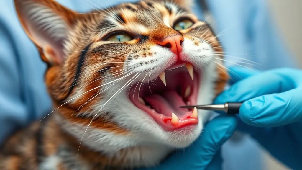 Veterinária examinando a gengiva de um gato adulto durante consulta clínica para avaliação de anemia felina