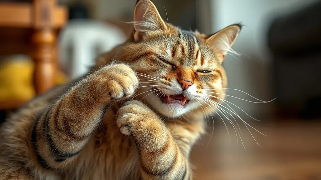 Gato se coçando atrás da orelha em ambiente interno de apartamento