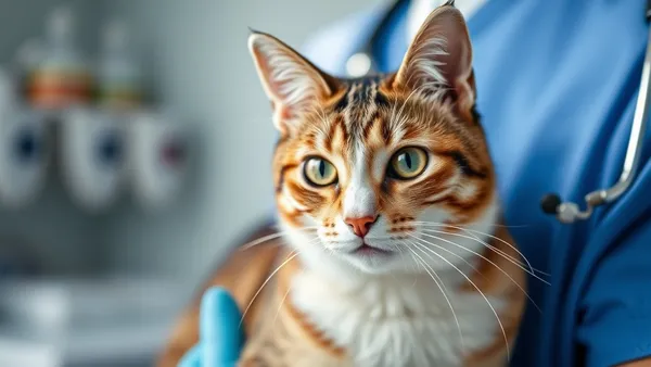 Gato cinza adulto deitado de lado em manta, expressão de leve desconforto, luz natural difusa