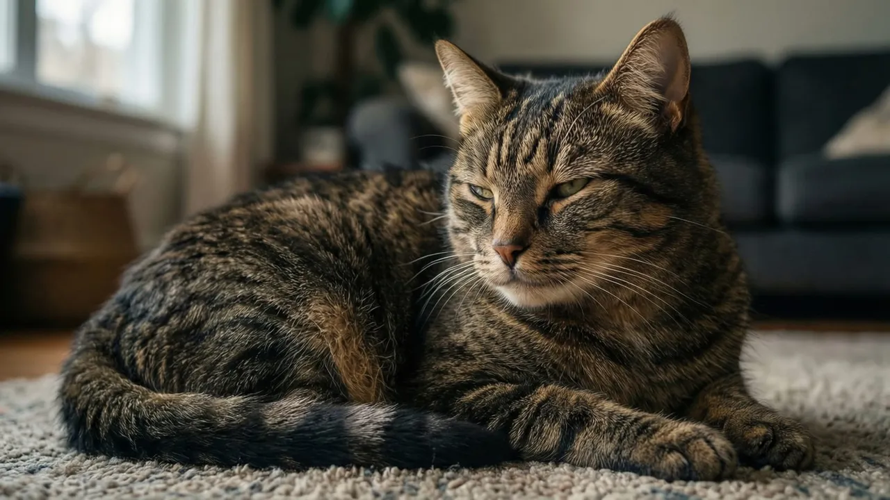 Gato idoso deitado tranquilamente em um sofá dentro de casa