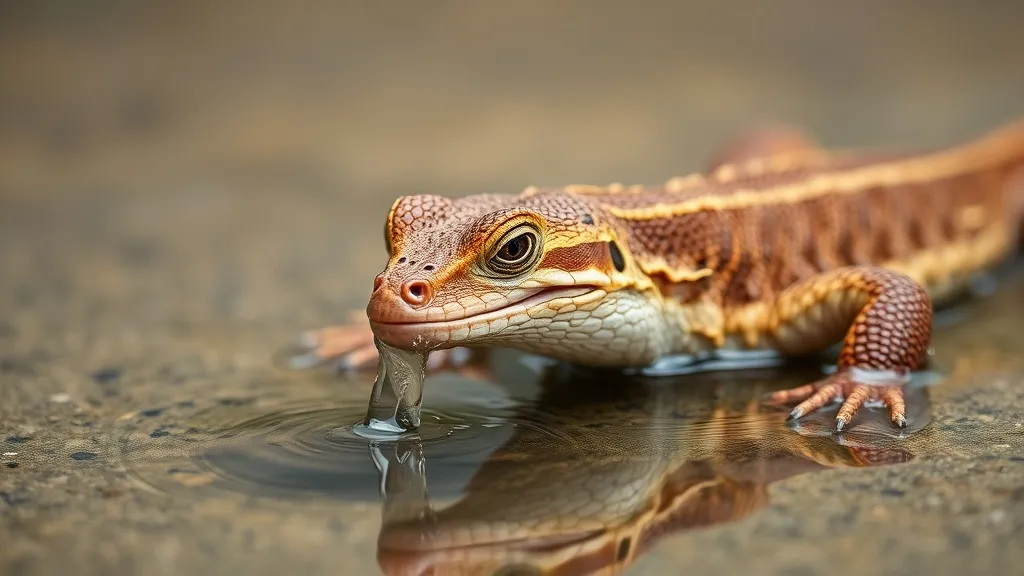 Lagarto sobre pedra em terrário com gradiente térmico e recipiente de água limpa à vista