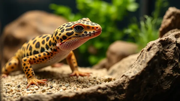 Gecko leopardo e dragão barbudo em terrário iluminado com lâmpada UVB — representando as opções mais comuns para tutores iniciantes de répteis