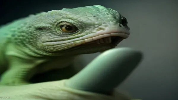 Frasco de coleta de fezes ao lado de lâmina de microscópio em bancada de exame veterinário para répteis